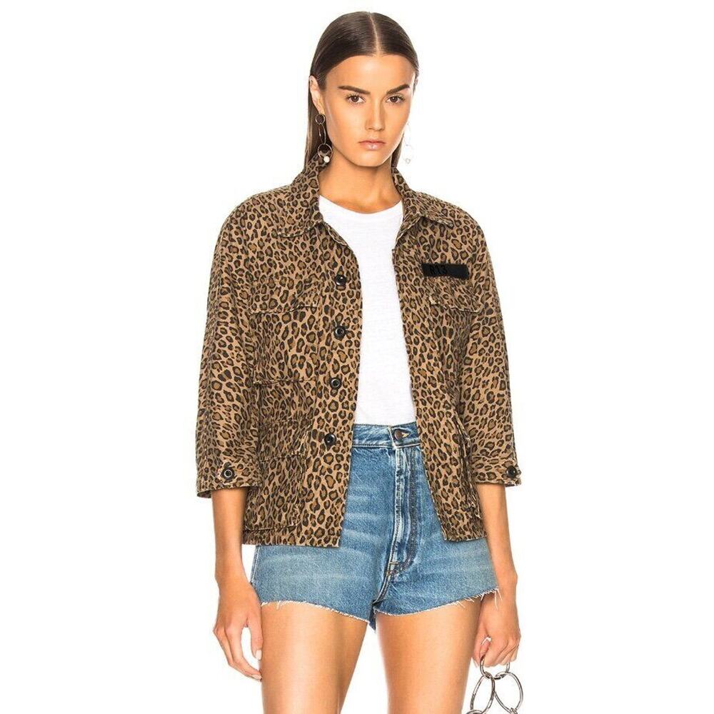 R13 Leopard Print Button-Front Abu Jacket in Brown & Black M